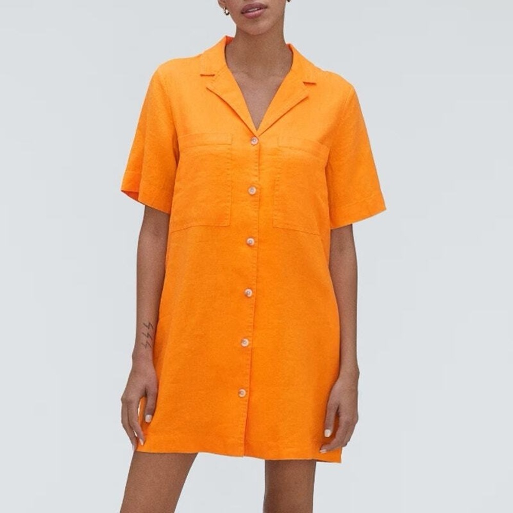 Everlane The Linen Workwear Dress in Turmeric Orange - Picture 3 of 8
